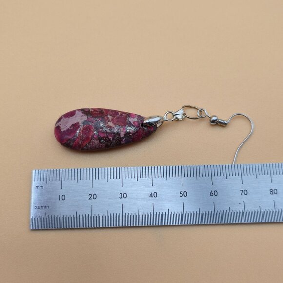 Silver Plated Over Copper Unique Jasper Stone Vintage Earrings A6022 - Picture 4 of 5